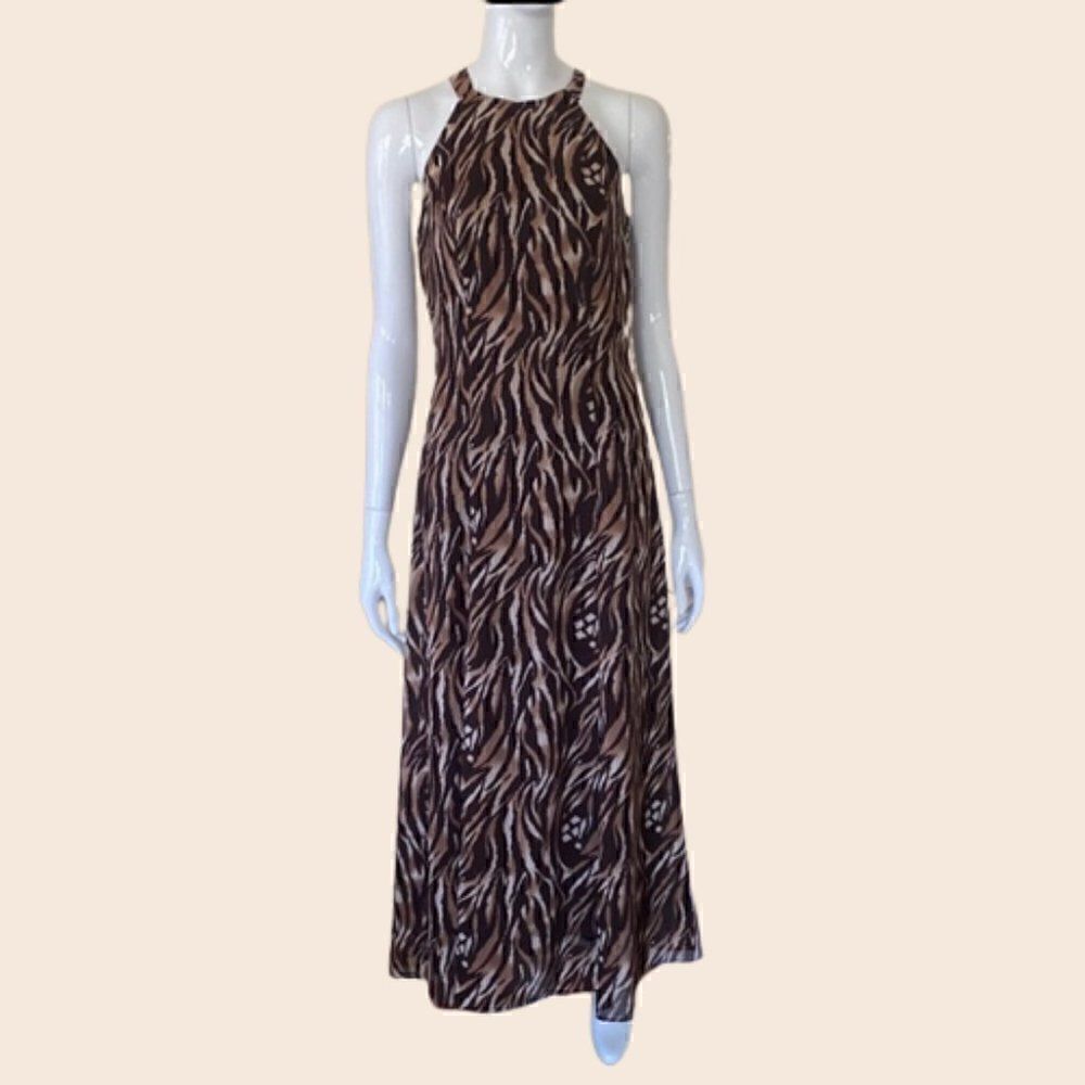 Animal Print Flowy Halter Maxi Dress